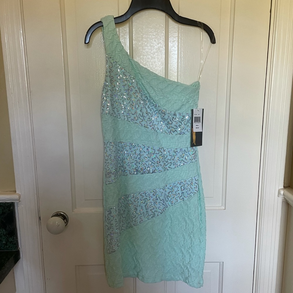 Brand new Mint one shoulder dress with sequence